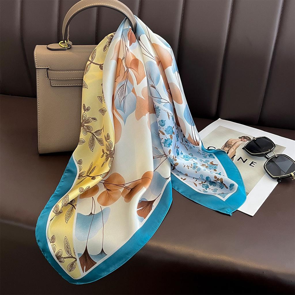 New Floral Print Silk Feeling 70cm Square Scarf Women Foulard Cashew Neckerchief Lady Satin Head Hijab Female Decorate Neck Ties