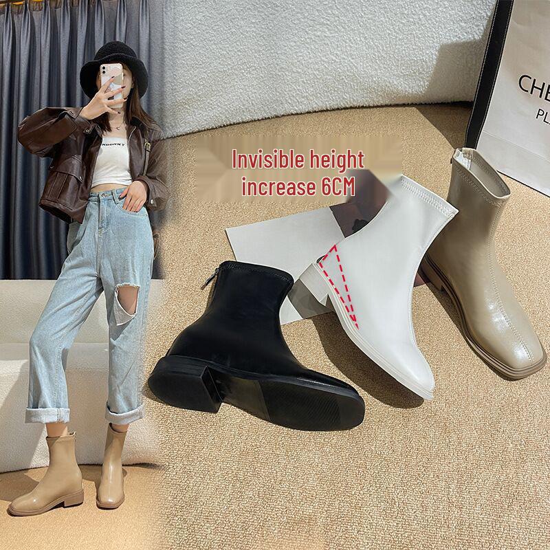 

Женские осенние ботинки мартин на высокой подошве 2022: Массивный каблук, короткие ботильоны с молнией сзади, маленьких и больших размеров до 43 33