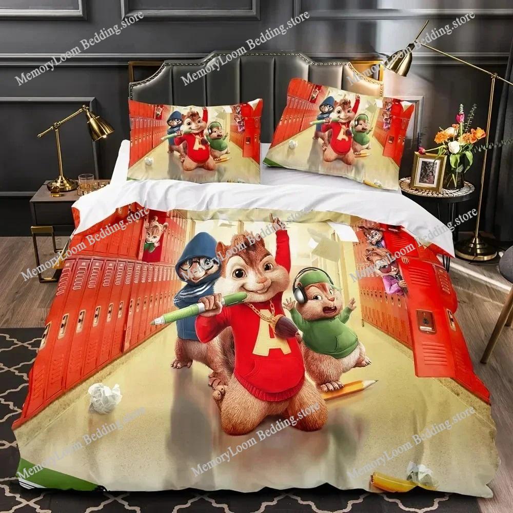 3D Printed Anime Chipmunks Alvin Bedding Set Boys Girls Twin Queen Size Duvet Cover Pillowcase Bed Kids Adult Home Textileextile