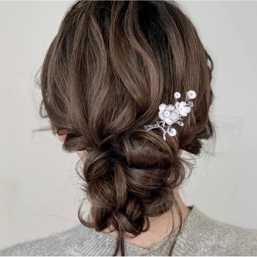 Miaomyao Hairpin Kanzashi Single Prong Hair Stick for Japanese Traditional Wear (Tomesode), Hair Accessory, Metal, Antique, Cubic Zirconia, Couple,