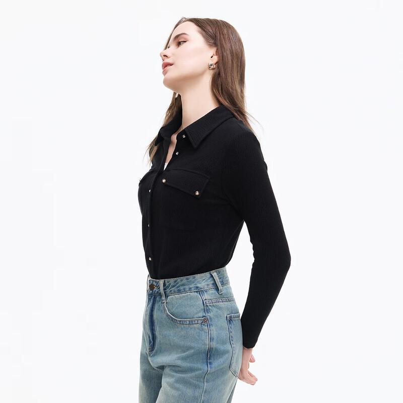 Tatu Women s Loose-Fit Textured Long-Sleeve Lapel Shirt S