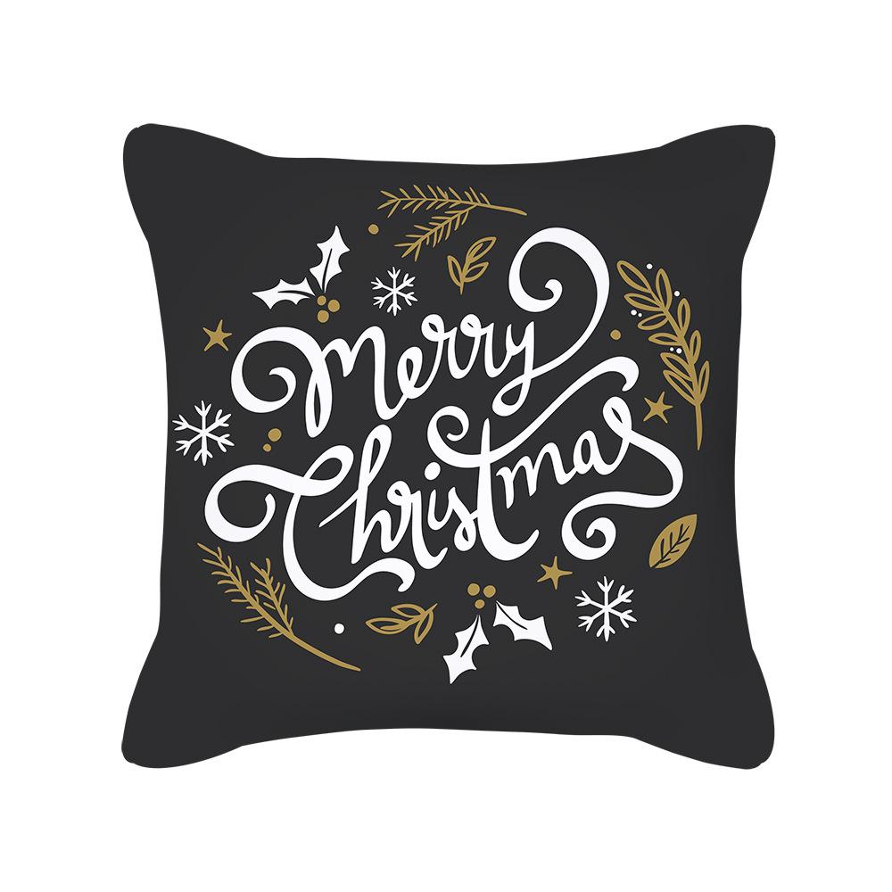 New Black Gold Christmas Pillow Cover New Snowflake Letter Peach Skin Sofa Cushion Cover