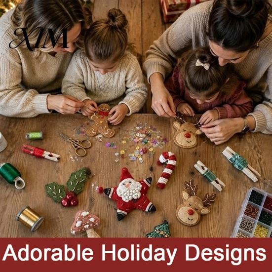 Embroidery Starter Set Christmas Felt Brooch Kit for Beginners, DIY Decorative Pins with Tools, Handmade Art Crafts Festive Clothing Accessories,