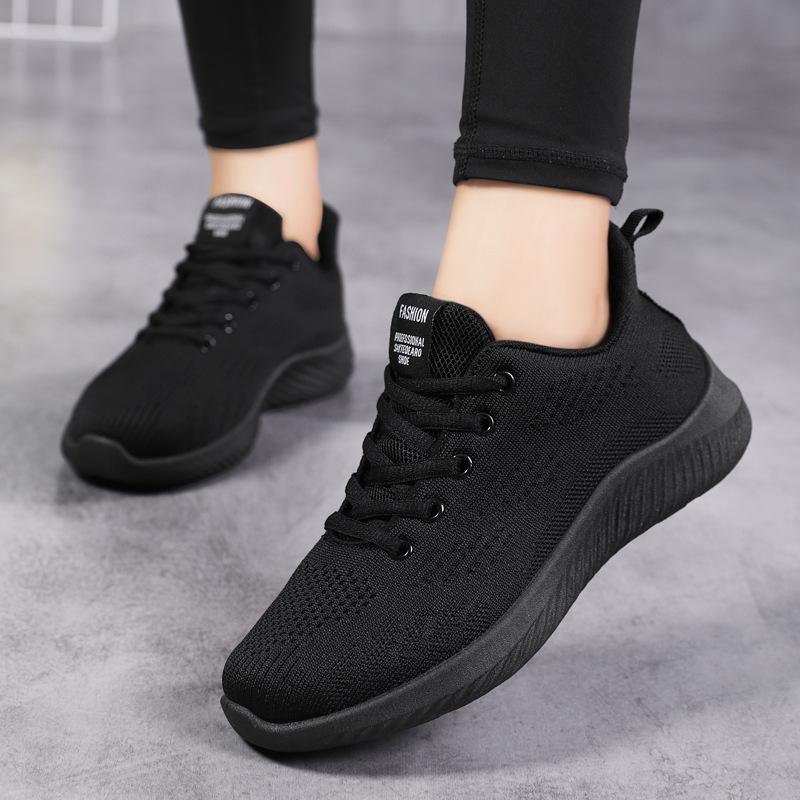 Spring and Autumn Women's Shoes Mesh Breathable Sneakers Women's Walking Casual Travel Shoes Lightweight Flying Weaving Student Running Shoes