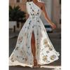 Women's One Shoulder Sleeveless Floral Print Maxi Dress Slim Fit High Waist Elegant Summer Party Dress With Belt