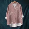 Women's Loose Ruffled Floral Print Stand Collar Long Sleeve Cotton And Linen Top