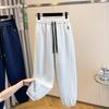 DIMANAF 2025 Plus Size New Long Pants Spring Women Solid Harem Elastic Waist Casual Loose Pants New