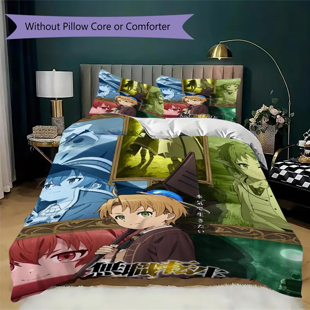 Mushoku Pattern Bedding,Quilt Set Quilt Cover Pillowcase Home Birthday Gift(1 * duvet cover + 2 * pillowcase, without core)_lx