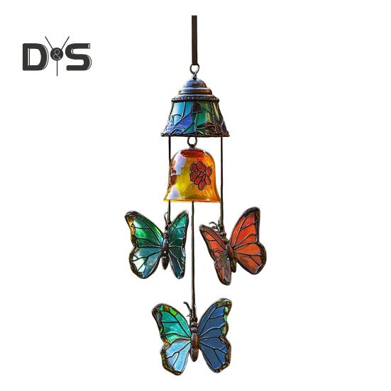 Butterfly Wind Chime Metal Stained Glass Wind Chime Hanging Decoration for Indoor Outdoor Garden Patio Porch Home Decor