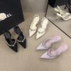 Korean version of Xiaoxiangfeng pointed head thin heel high heels spring and summer daily rhinestone bag head fairy sandals
