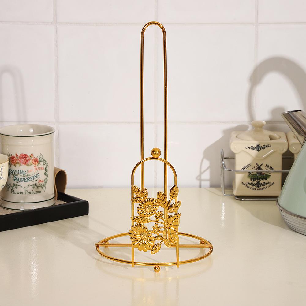 Iron Tree Paper Towel Holder Free Standing Gold Vertical Paper Shelf Decorative One-handed Tear Roll Paper Towel Holder