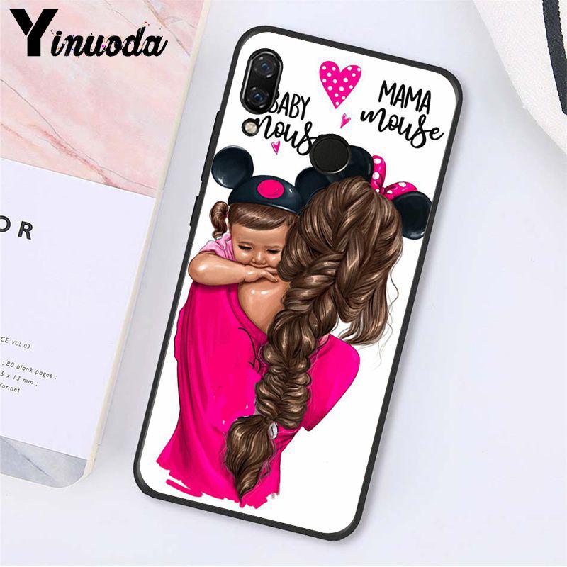 Yinuoda Fashion Black Brown Hair Baby Mom Girl Queen Phone Case for Xiaomi Redmi Note 7 8T Redmi 5plus 6A Note8 4X Note8Pro
