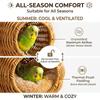 Rattan Bird Nest Chewproof Steel Frame Parakeet Nesting House for Cage, Small Bird Hammock Parrot Sleeping Bed with Soft Mat Suitable for Small Birds