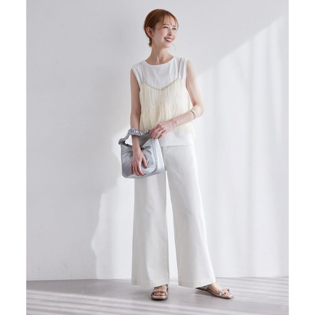 ROPE PICNIC Shirred Tulle Camisole Women's Set, Off-White (16)