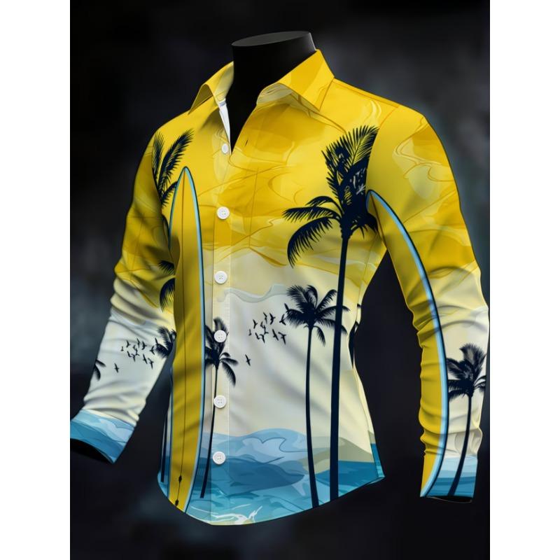 New men's casual shirt long sleeved slim fit 3D bird print shirt fashionable casual men's pattern top