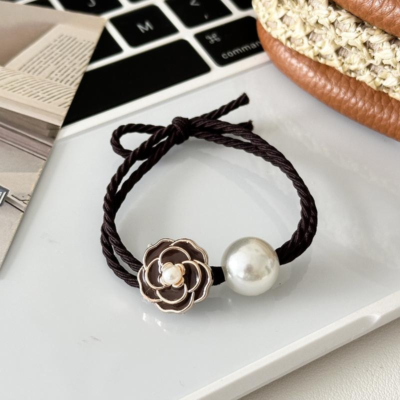 3/5Pcs Temperament Elegant French Camellia Pearl Large Intestine Tie Head Rope Rubber Band Accessories  Hair Ties