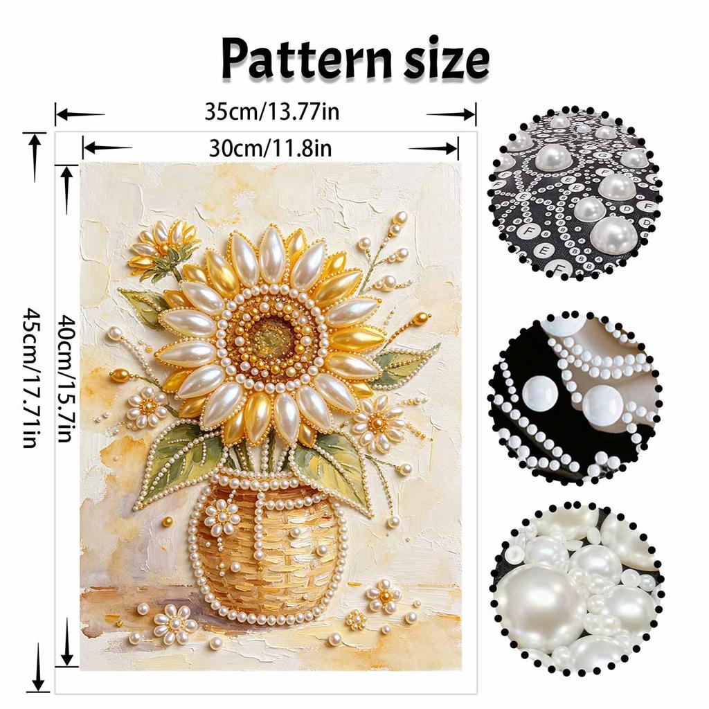 DIY Pearl Painting Canvas Sunflower Design Shiny 3D Bead Art Kit Creative Leisure Craft for Living Room Wall Decor