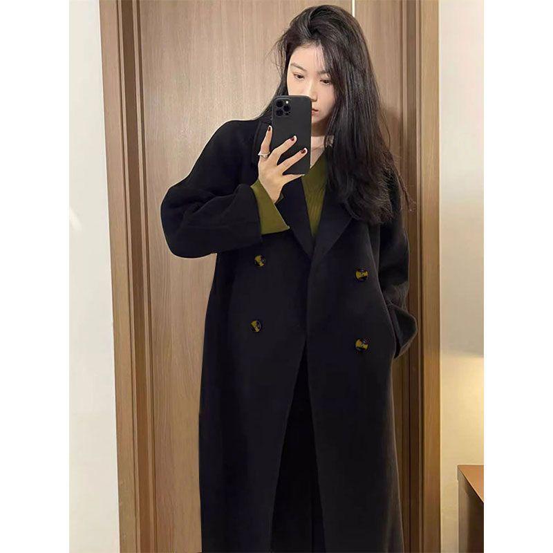 Retro Korean Style Oatmeal White Woolen Coat - Women's Loose Mid-Length, Perfect for Autumn and Winter