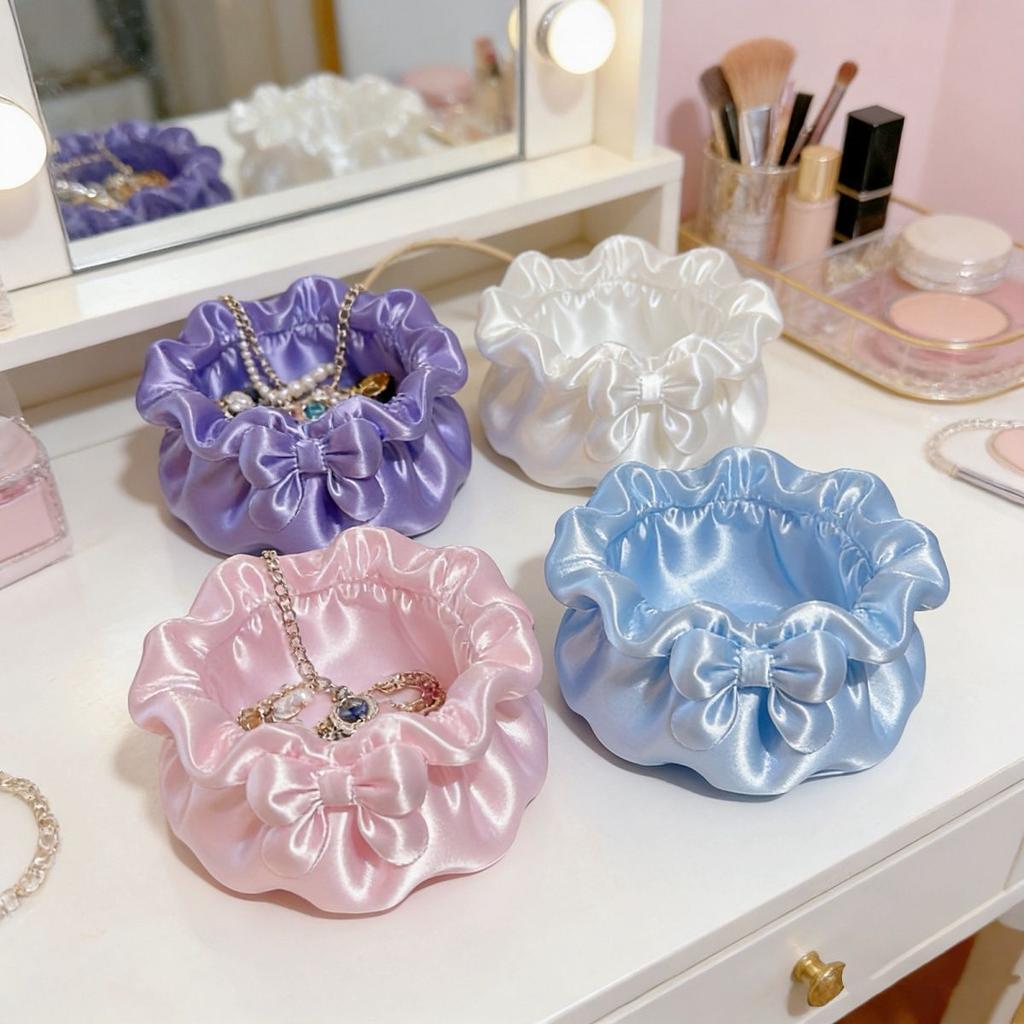 Petal-Shaped Bow Decorative Boxes 3D Printed Satin Finish Desktop Organizers Cute Sweet Desktop Storage for Jewelry & Stationery