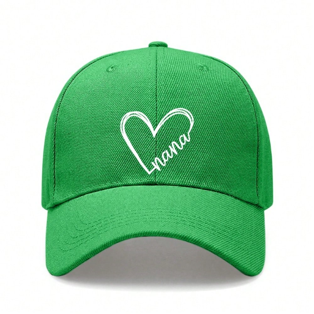 Nana Heart Print Baseball Cap - Simple Cream Polyester Adjustable Casual Outdoor Sports Hat For Women Gift