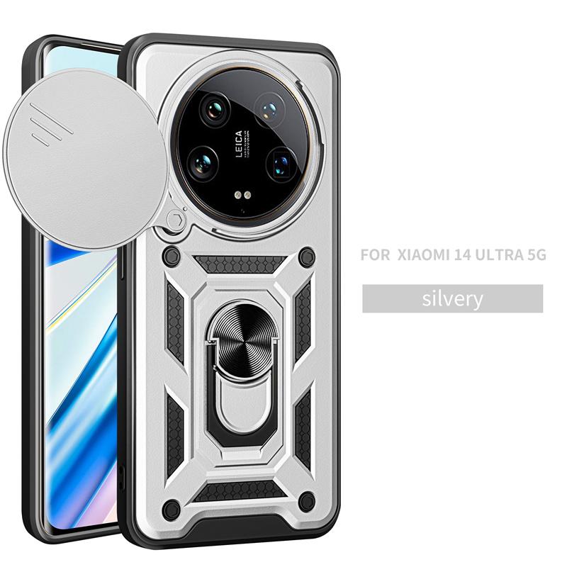 Armor Funda For Xiaomi 14 Ultra Case Slide Camera Protect Cover For Xiaomi Mi 14 Xiaomi14 Ultra Magnetic Holder Ring Stand Coque