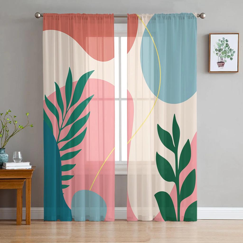 Pattern Color Patch Dots Paint Curtain Living Room Bedroom Voile Drape Kitchen Window Tulle Curtains Home Essentials Light Filtering Polyester Sitting