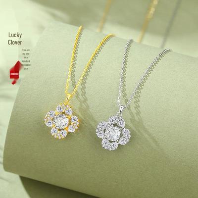 Tichiya S925 Sterling Silber Kleeblatt Halskette mit Rosenschliff Zirkonia Schlüsselbein Kette