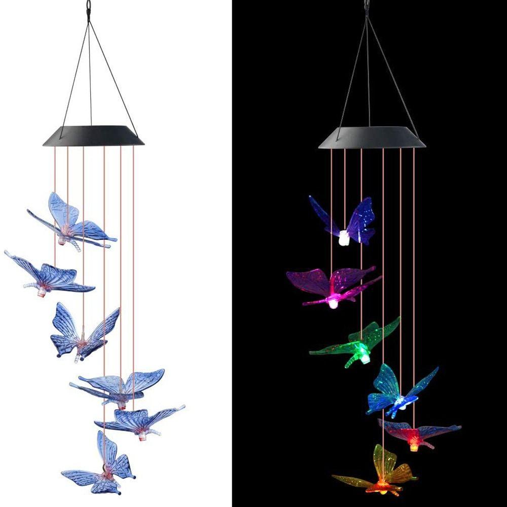 Cute Solar Wind Chime Hanging Colorful Gradient Hanging Solar Lights Weatherproof Solar Powered LED Wind Chime Light