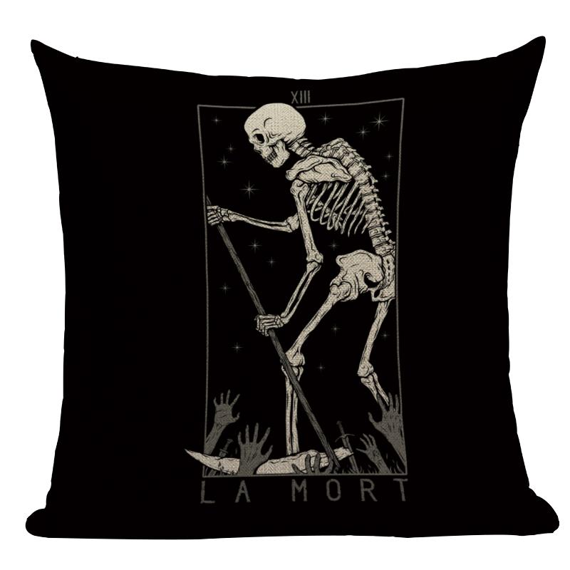 Black Tarot Throw Pillow Cover Mexico Skull Decorative Pillow Covers Horror Ghost Pillow Cases Home Decor Cover for Pillow Cojin