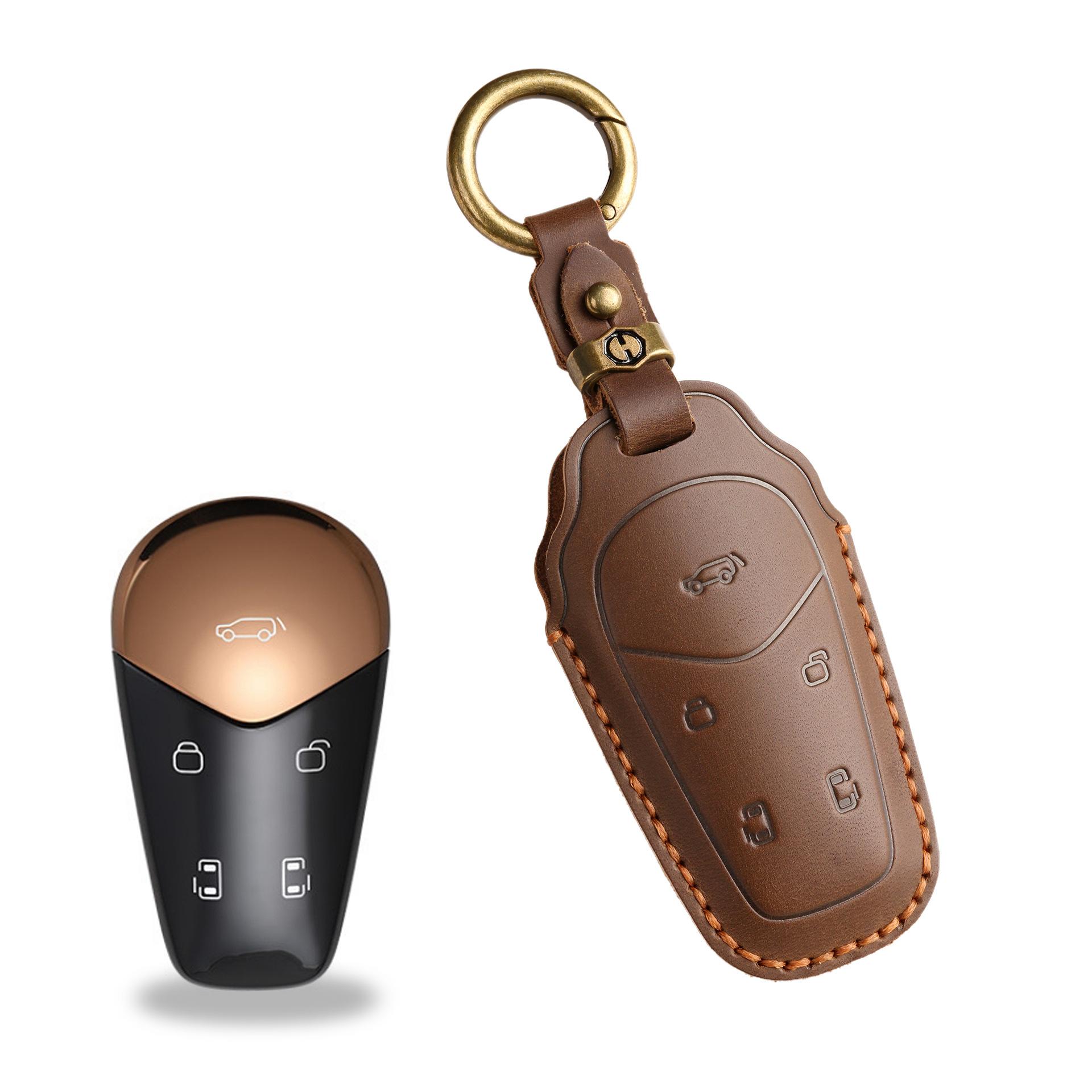 

The Retro Key Cover Is Suitable For Lantu Car New Blueprint Dreamer Key Bag Buckle, Purely Handmade Leather Case Buckle. коричневый