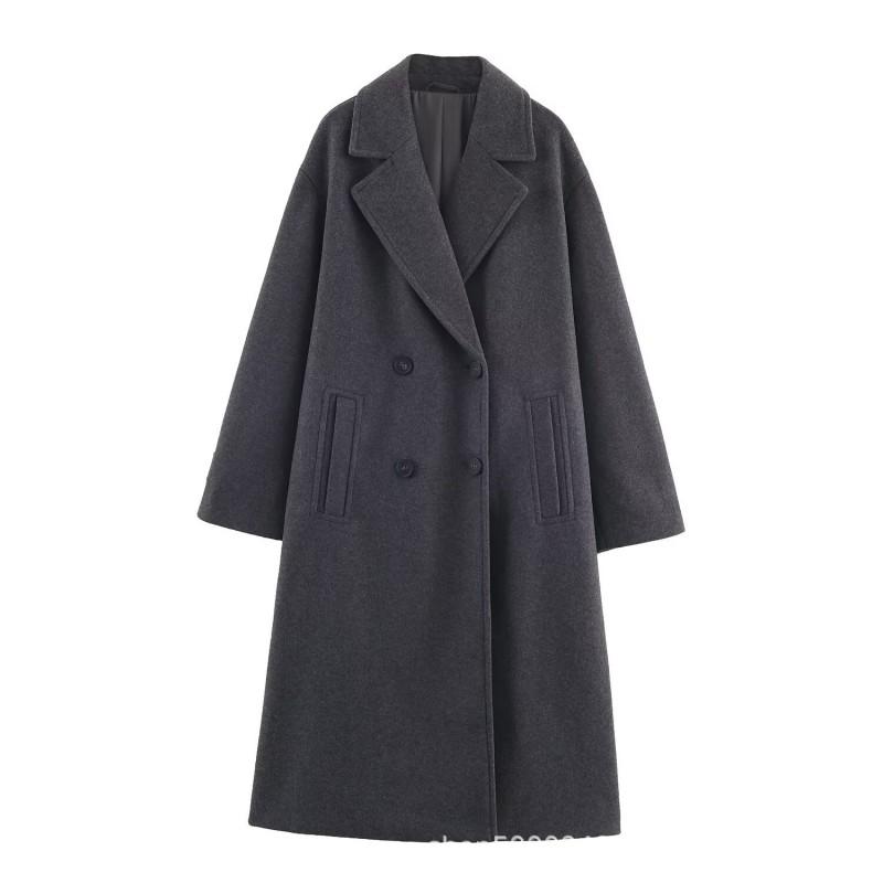 Womens Winter Loose Wool Blend Coat Casual Street Style Oversized Trench Jacket With Pocket
