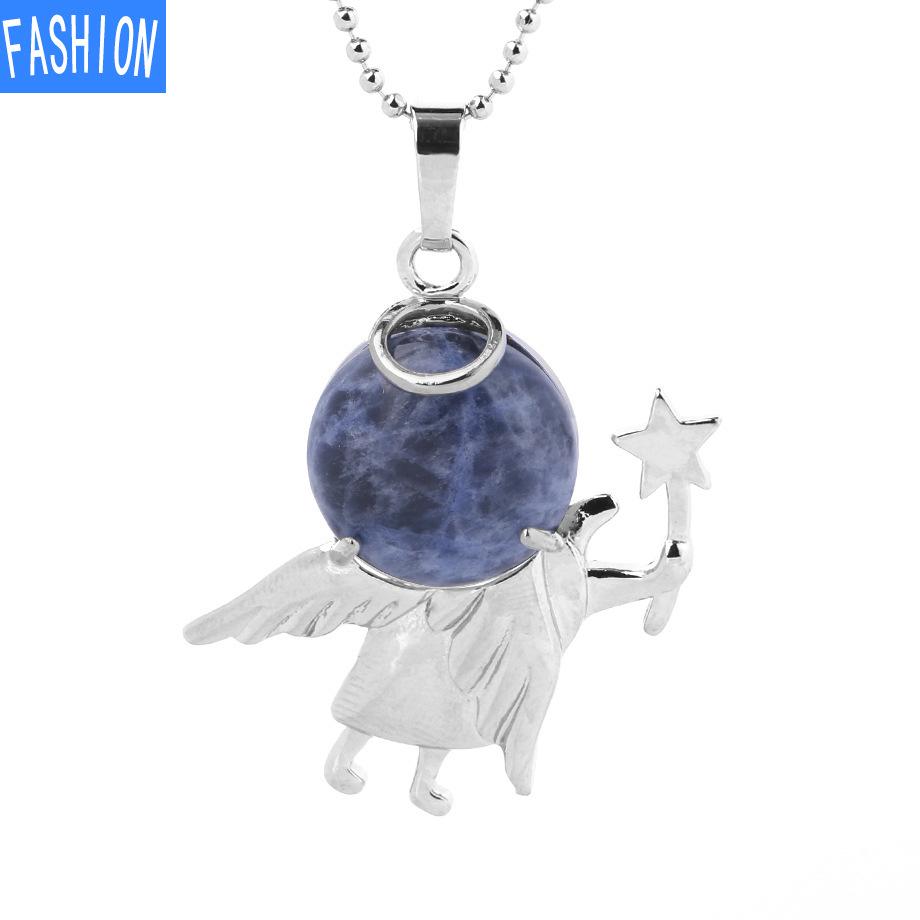 Náhrdelník s přívěskem anděl vílí hůl Přírodní kámen Crystal Polodrahokam vykládaný náhrdelník 19 barev