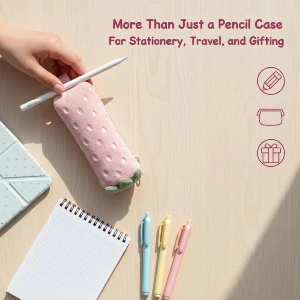 Printed Pencil Storage Bag Large Capacity Pen Organizer Plush Strawberry Pencil Case  Children
