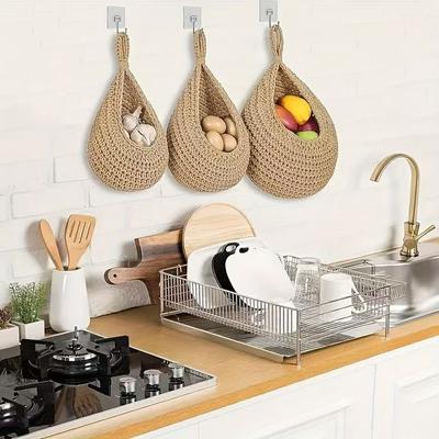 Handmade Crochet, Wall Mounted Storage Basket, Vegetable and Fruit Basket Weaving , Kitchen Fruit Basket,