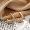 18K Gold C-type High-grade Light-sensitive Melon Seed Stud Earrings, Simple Curved Surface Inlaid with Diamond Earrings, Ear Jewelry
