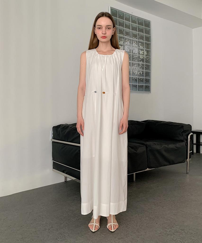 Baseukala Shirring Stone Sleeveless Long Dress (3Colors)