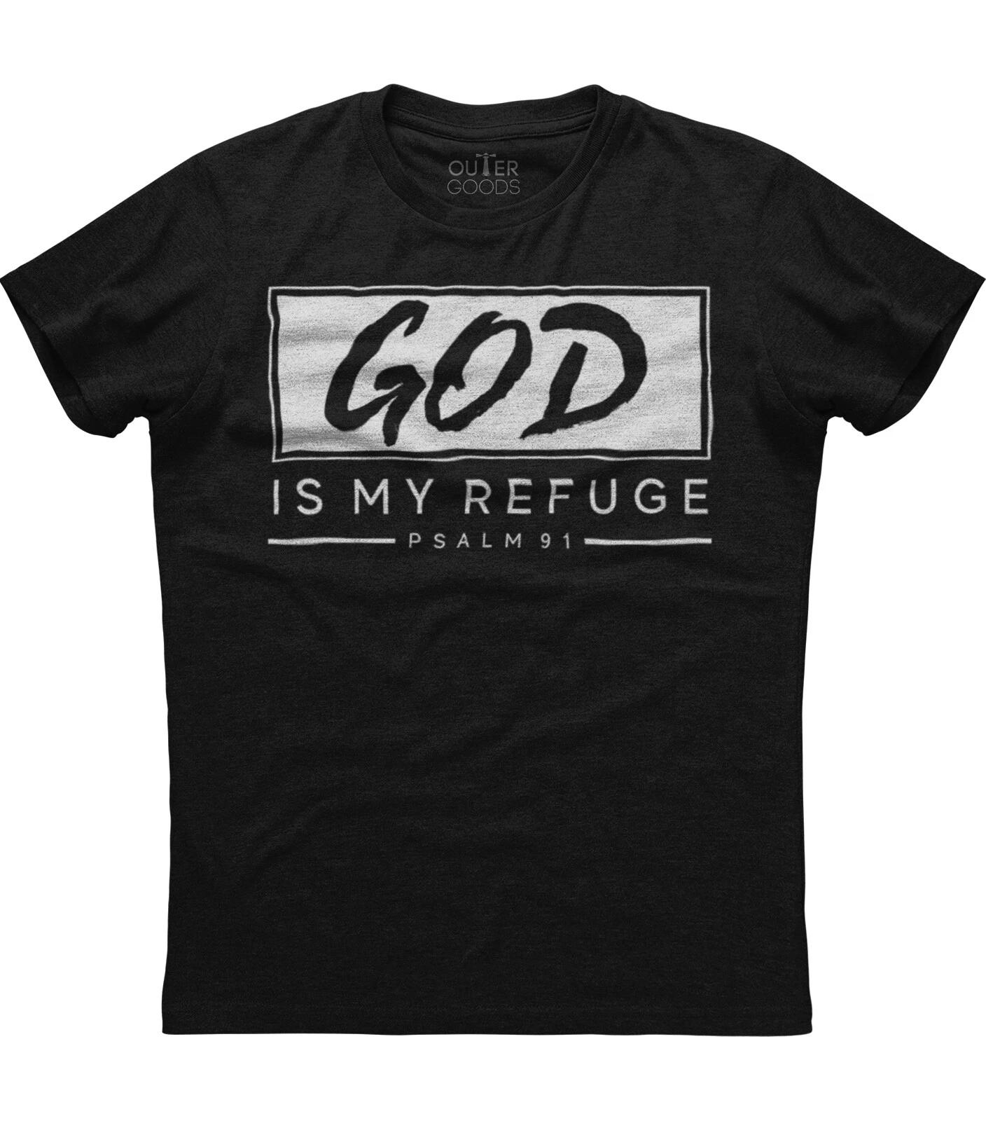 God Is My Refuge Psalm 91 Christian Religious Mens New Cotton Black T-shirt S
