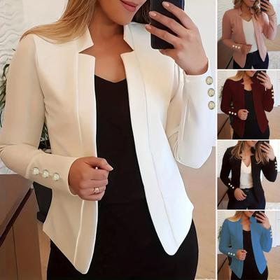 Women Spring Autumn Suit Coat Notched Collar Long Sleeve Suit Jacket Slim Fit Open Front Casual Business Cardigan