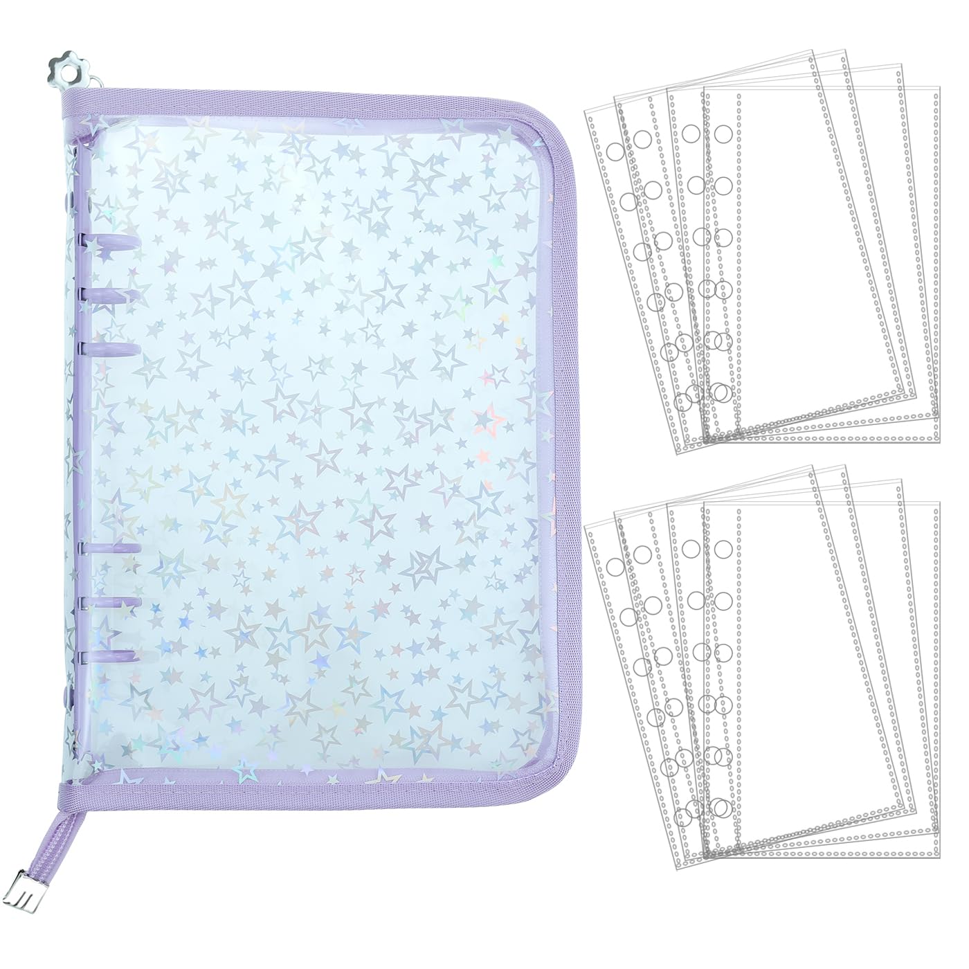 

TAMDESG A5 Binder Sticker Book 20 Sheets Purple 6-Hole Card Protection Transparent Sleeve Dustproof Photo Storage Star Pattern