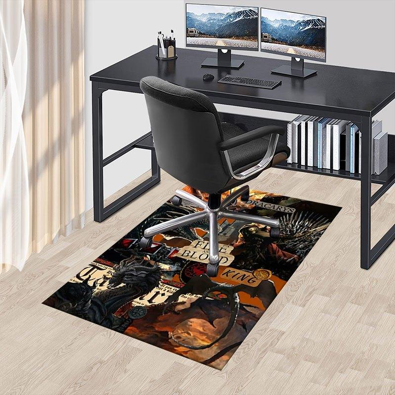 1pc Fire and Blood Office Carpet Chair Mats, Home Decor Mat Fantasy Theme Mat Durable Mat, Dragon Decor,Suitable for Fantasy Theme Lovers