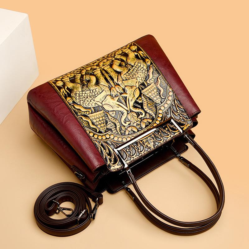 Damenhandtaschen und Umhängetaschen mit ethnischem Druck--Großes Fassungsvermögen mit künstlerisch geprägtem Muster Schultertasche