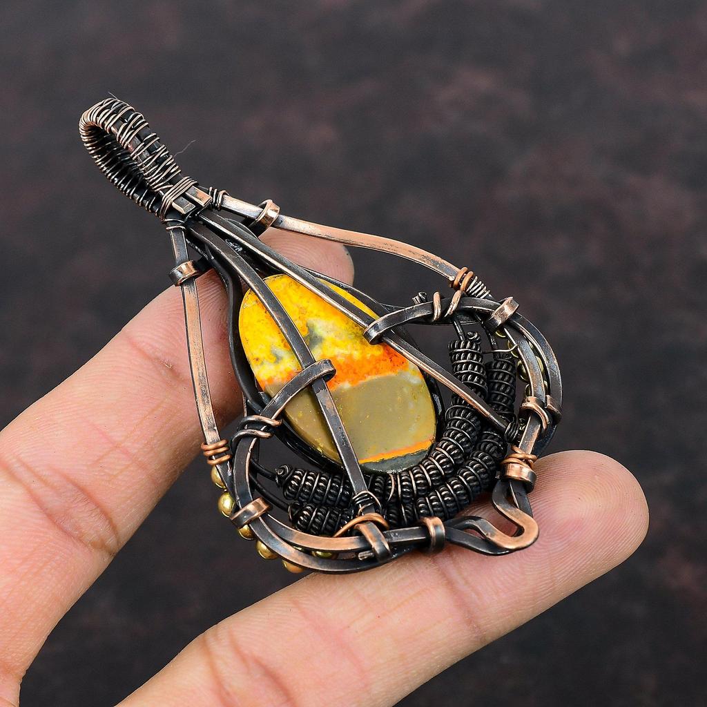 Bumble Bee Jasper Pendant Copper Wire Wrapped Gemstone Jewelry Handmade Pendant Copper Pendant Ethnic Jewelry Wire Wrap Pendant Gift For Mom