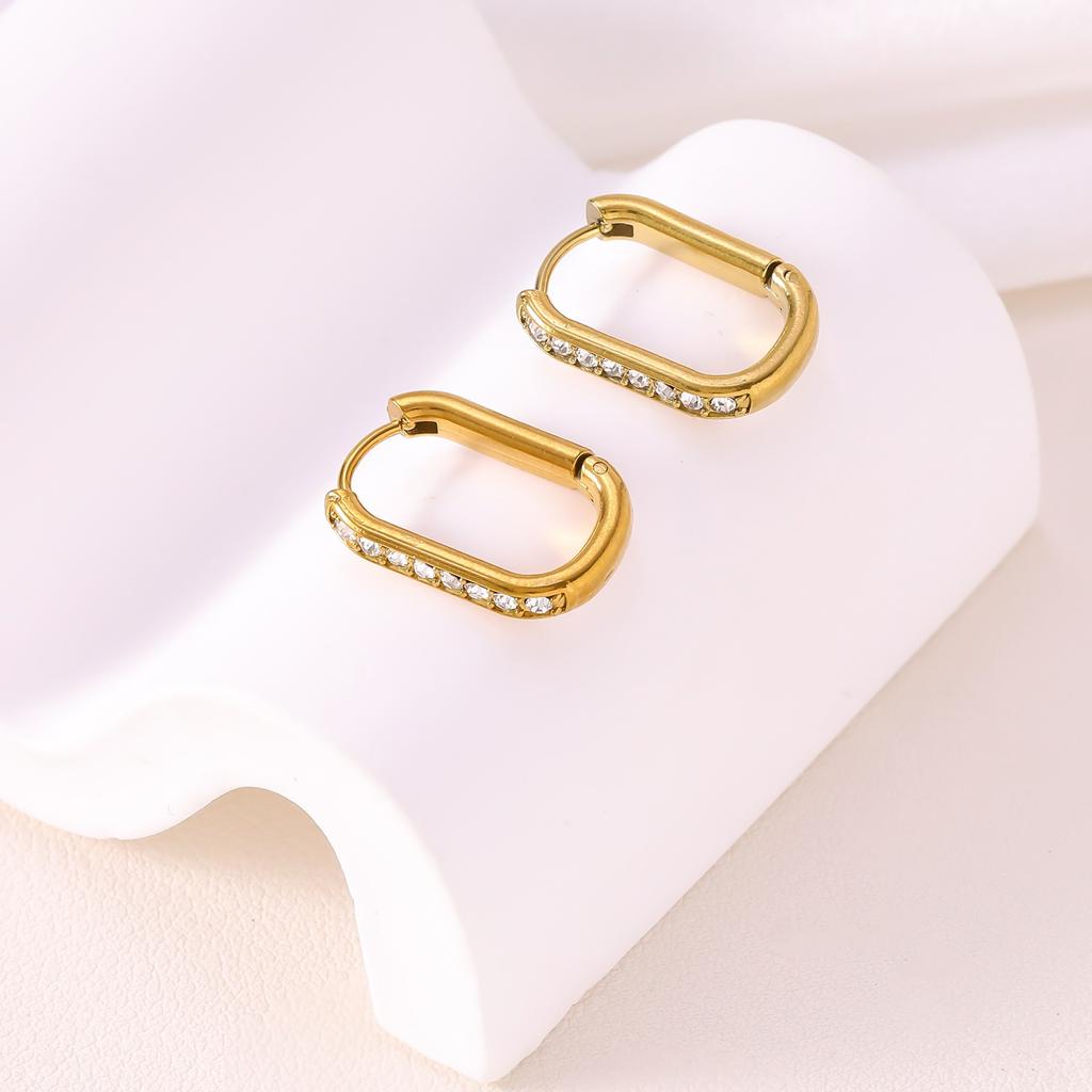 European and American high-end rectangular earrings with diamonds, simple fashion trend earrings, niche high-end stainless steel earrings