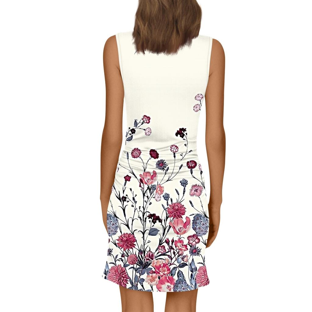 Women's Fashion Casual Printed Slim Fitting Waist Hugging Sleevesless Casual Summer Dress