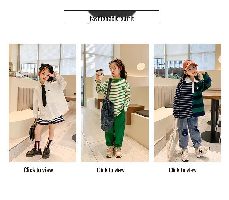 Spring Girls' Academy Long Sleeve Lapel Shirt - Korean Style for Medium and Large Girls