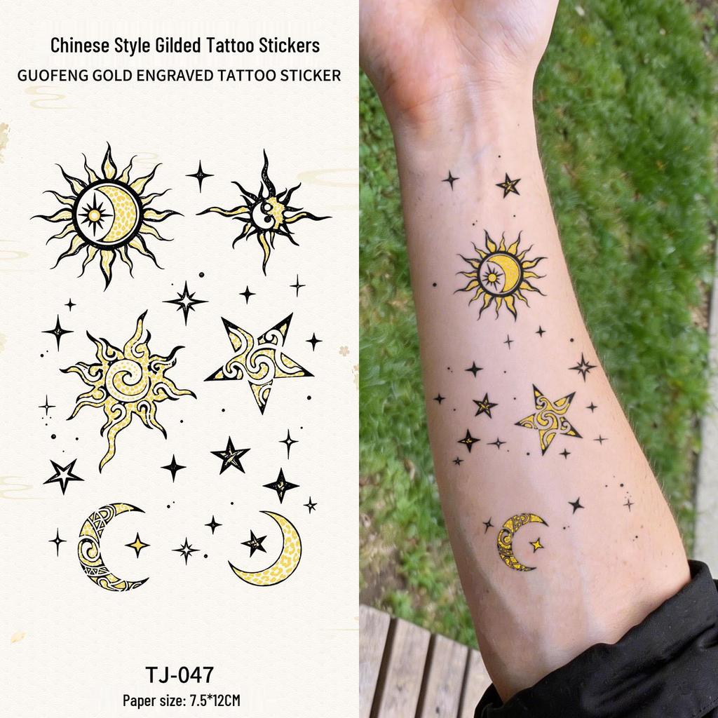 Chinese Style Waterproof Phoenix & Koi Tattoo Sticker - Long-lasting, Aesthetic Dunhuang Design for Arm & Collarbone