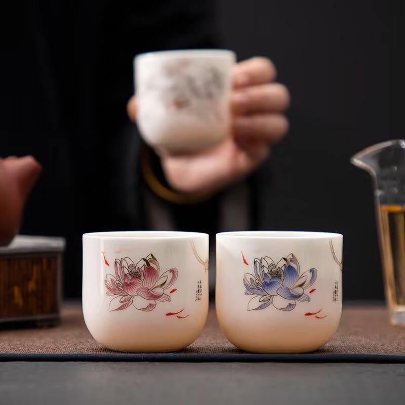 Suet Jade Teacup Ceramic Kung Fu Small Teacup Single Cup Master Cup Tea Set Tea Cup Set Tea Bowl Tea High White Porcelain