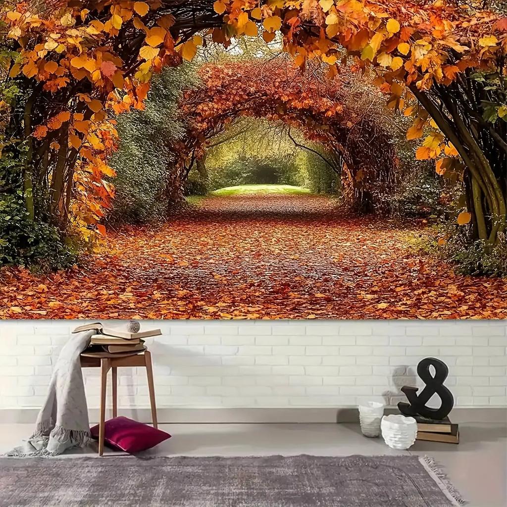 2D Plane 1 Piece of Autumn Maple Leaf Tunnel Photography Background Fabric Suitable for Studios and Households