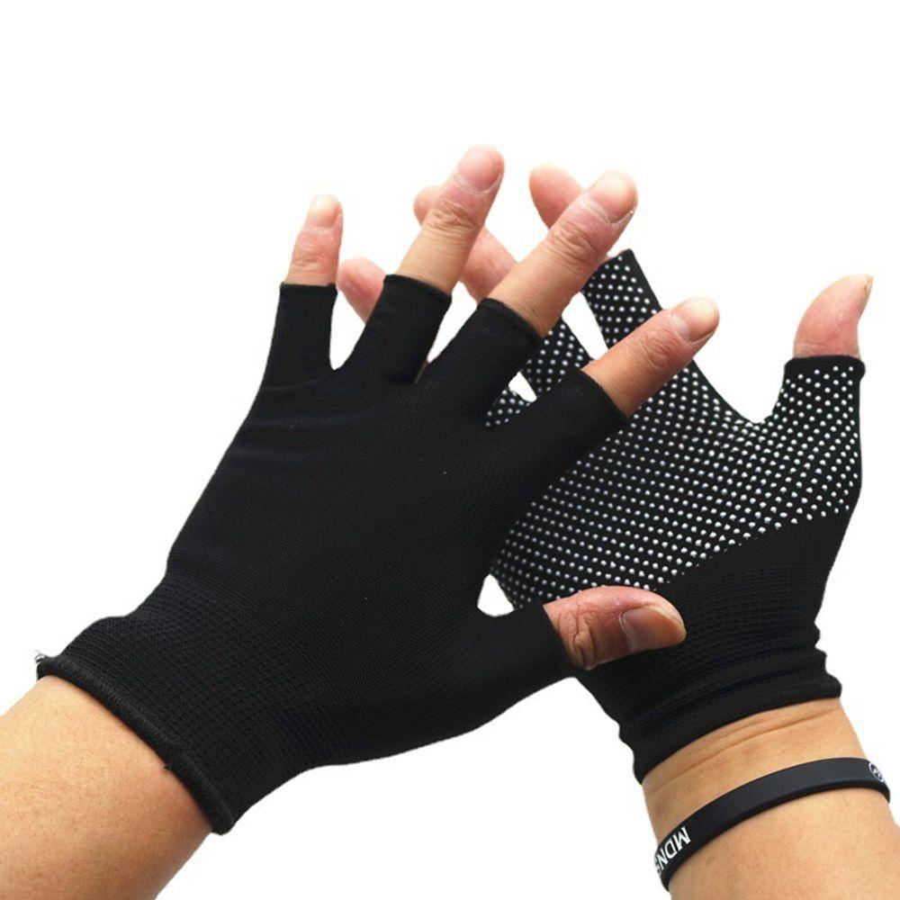 Solid Color Sun Protection Men Elastic Gloves Non-slip Mittens Nylon Gloves Half Finger Gloves