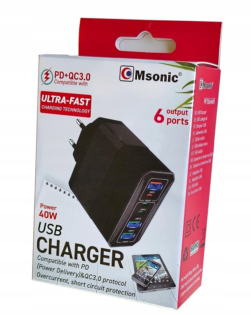Ładowarka sieciowa Msonic MY6646K PD/QC 3.0 3xUSB-C i 3xUSB